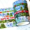 Winter Christmas Snowy Trees Forest Red Truck Snow Covered Washi Tape Set December 2023 - W097