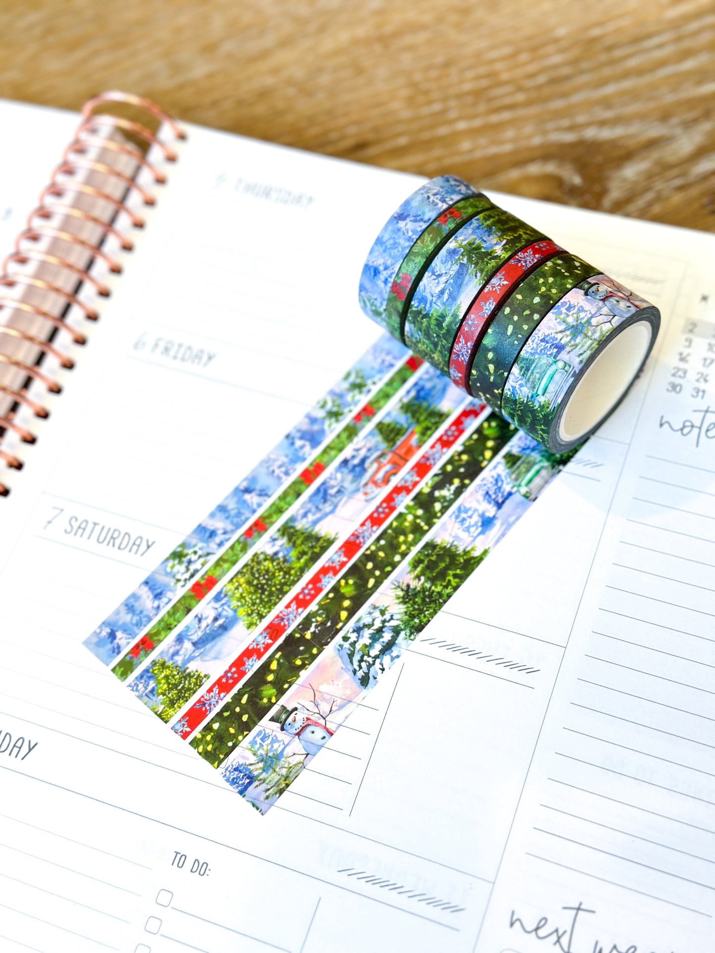 Winter Christmas Snowy Trees Forest Red Truck Snow Covered Washi Tape Set December 2023 - W097