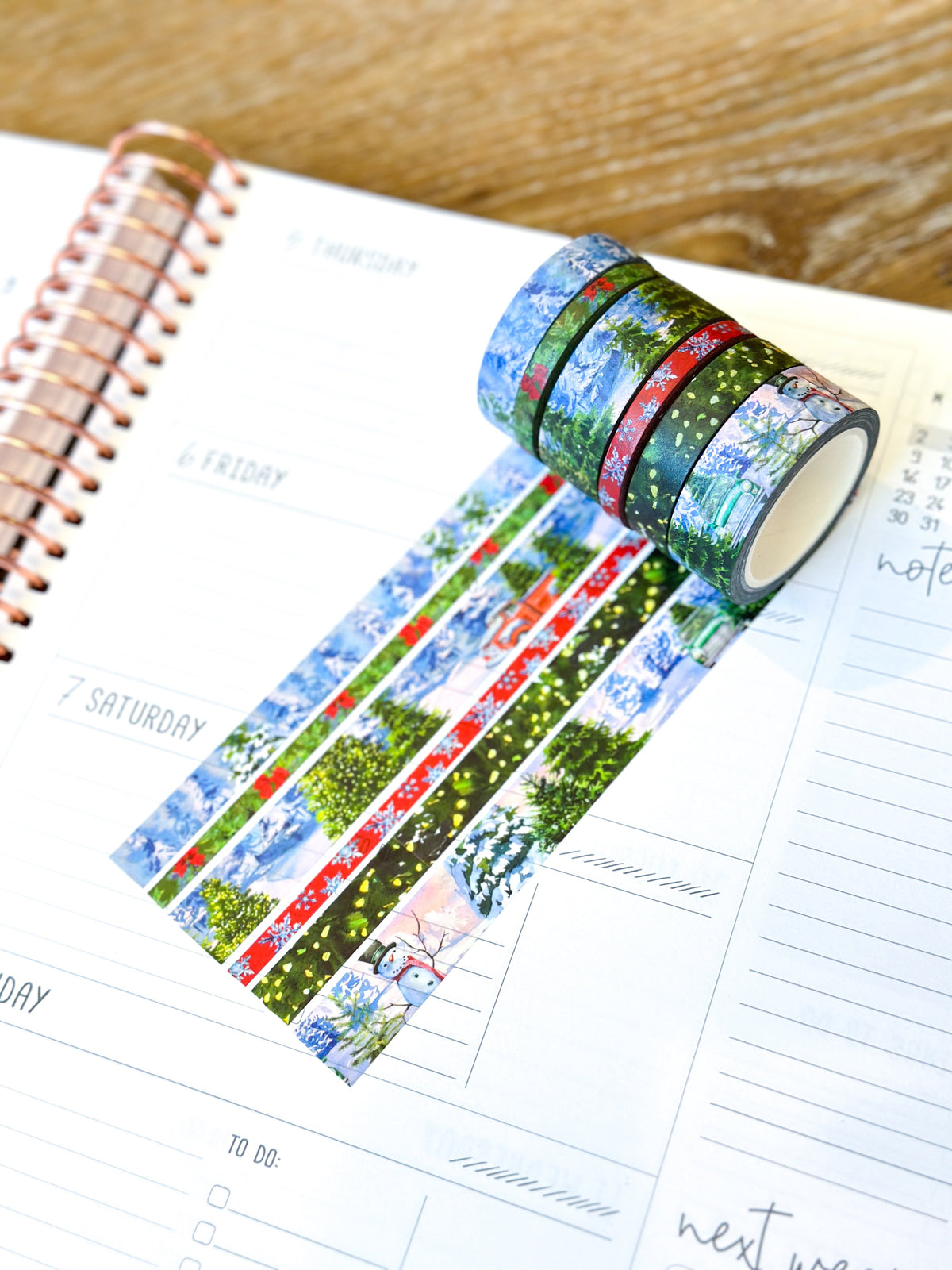 Winter Christmas Snowy Trees Forest Red Truck Snow Covered Washi Tape Set December 2023 - W097