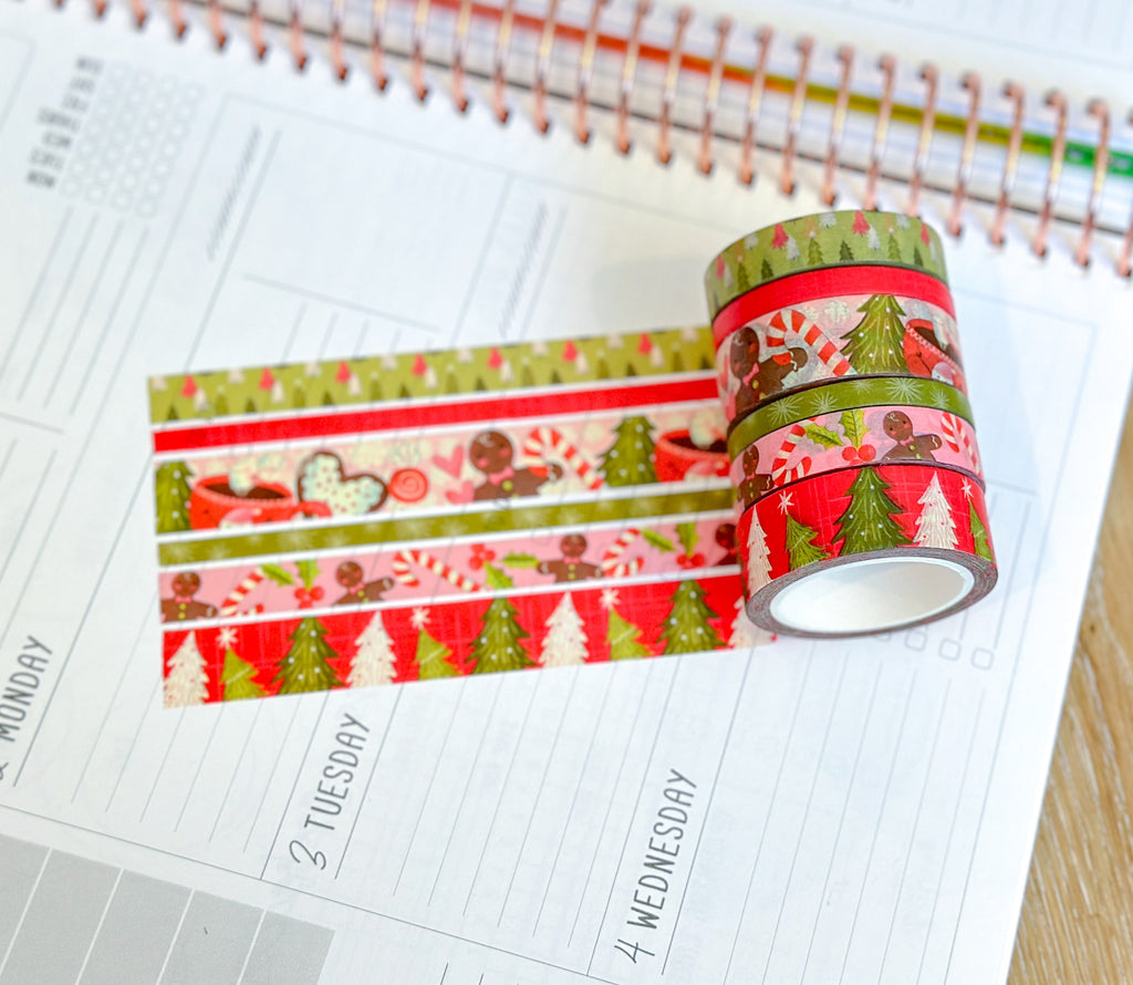 Christmas Gingerbread Man Cookies Trees Holidays Vintage Washi Tape Set December 2023 - W098