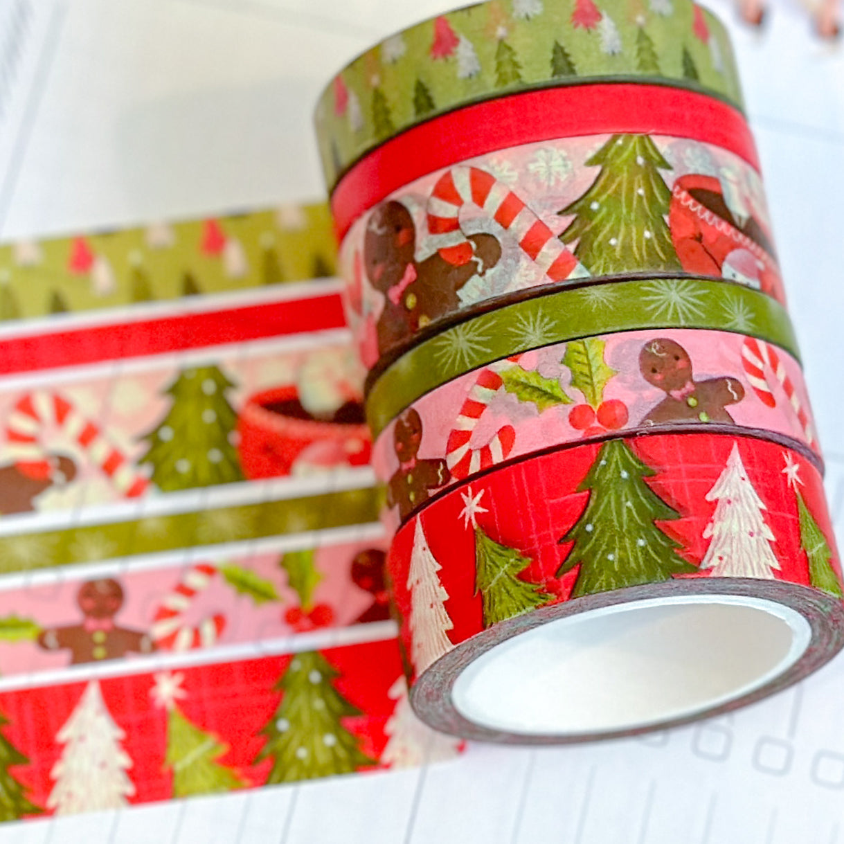 Christmas Gingerbread Man Cookies Trees Holidays Vintage Washi Tape Set December 2023 - W098