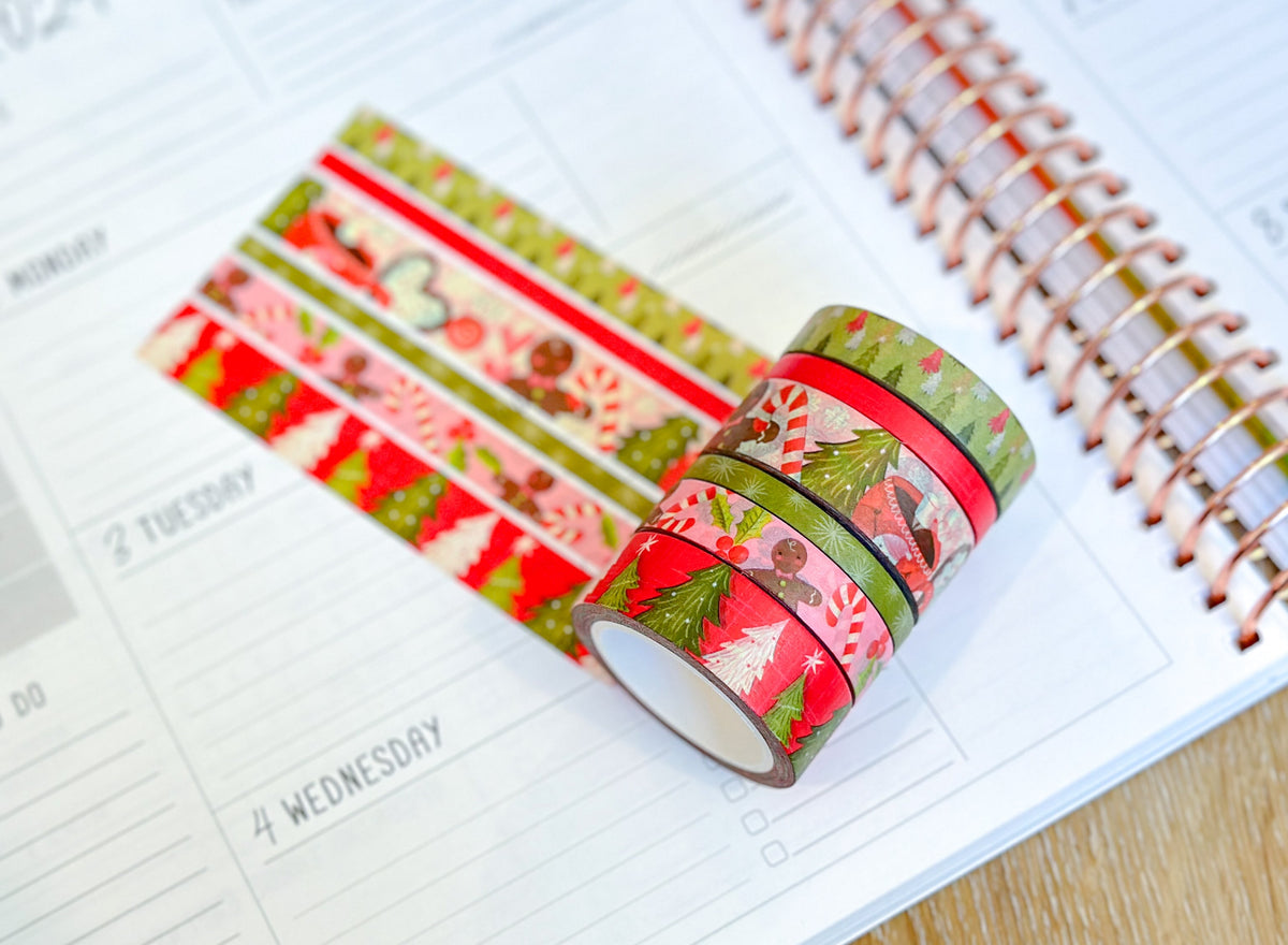 Christmas Gingerbread Man Cookies Trees Holidays Vintage Washi Tape Set December 2023 - W098