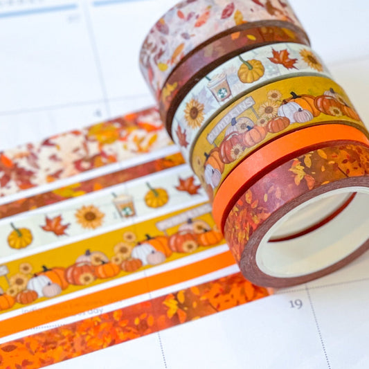 Autumn Leaves Pumpkin Farm Fall Colors Washi Tape Set (#W033)