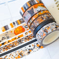 Halloween Black Orange Black Cat & Pumpkins Washi Tape Set (#W032)