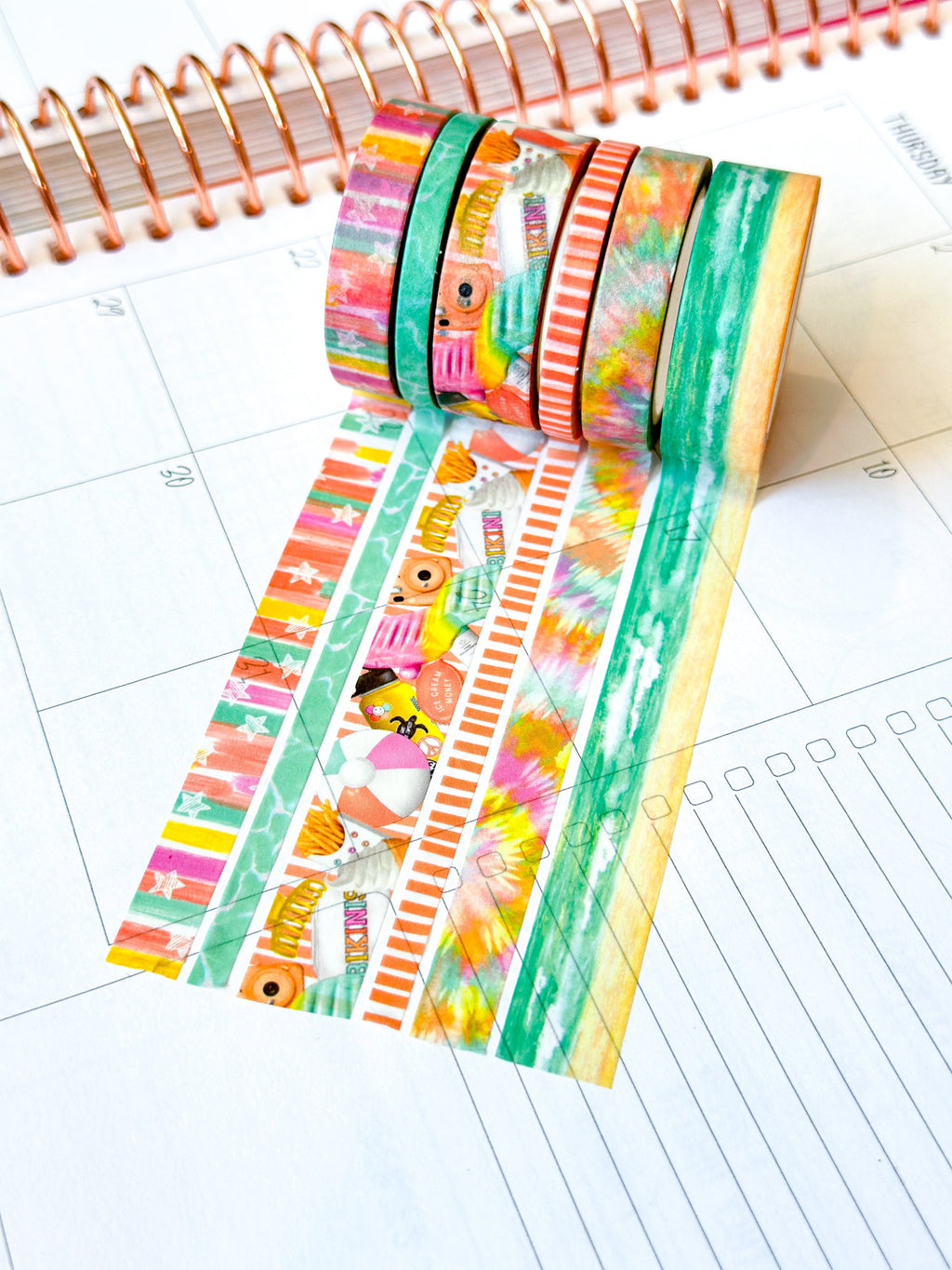 Beach Ocean Bright Colors Summer Stars Tye Dye Washi Tape Set August 2024 - W114