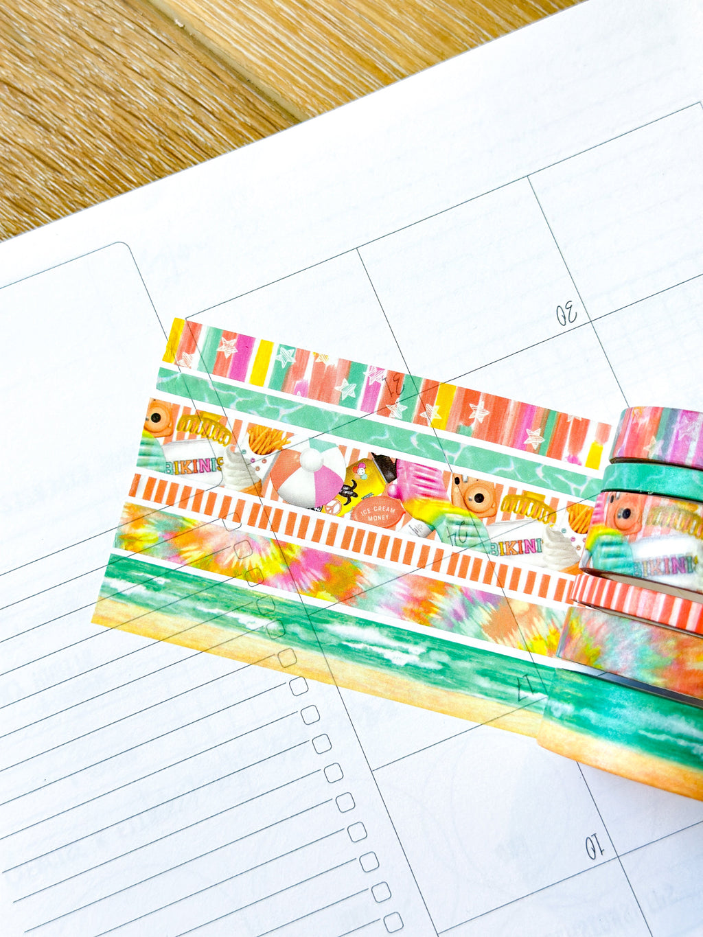 Beach Ocean Bright Colors Summer Stars Tye Dye Washi Tape Set August 2024 - W114