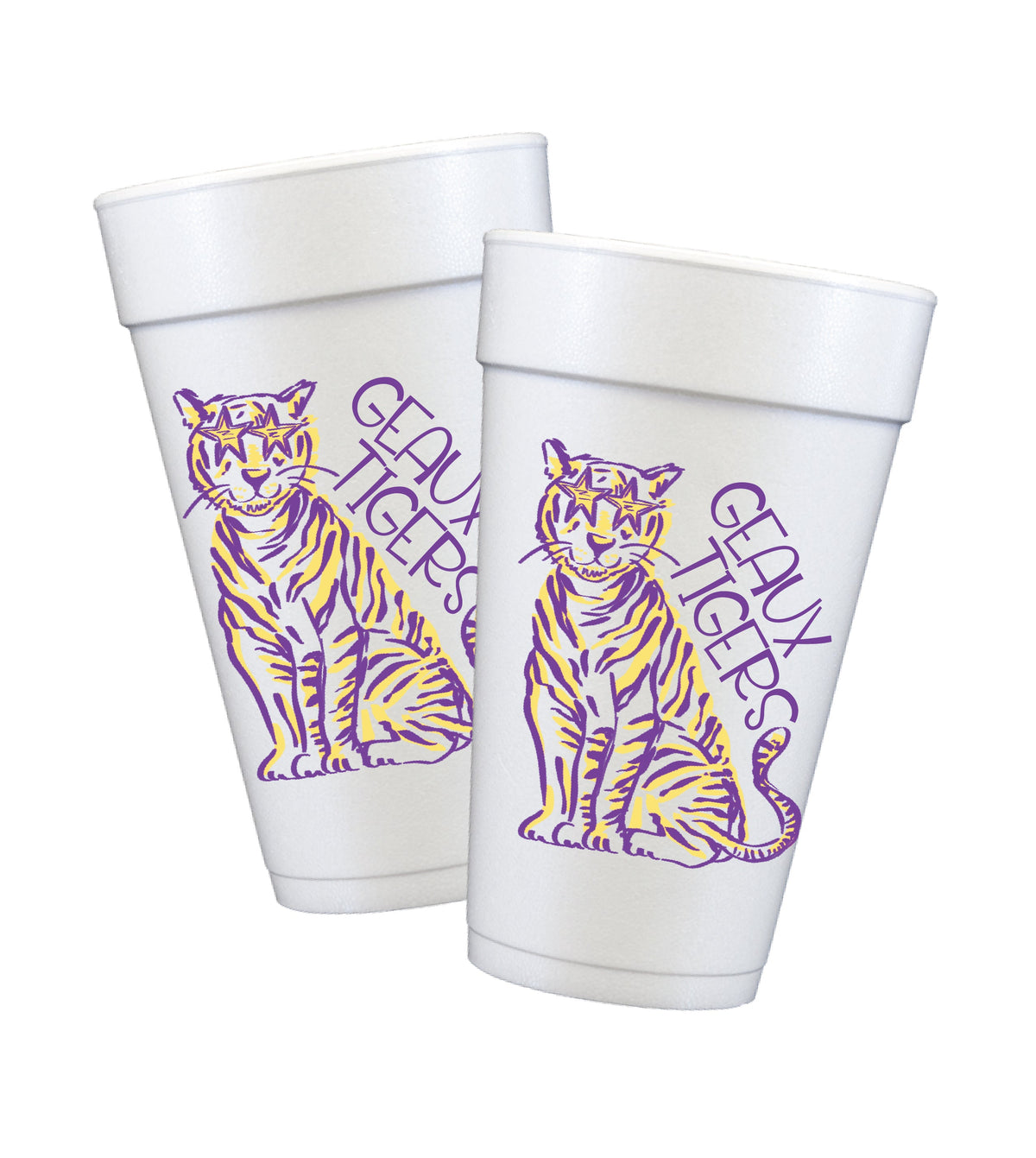 Purple & Gold Tiger with Stars Styrofoam Cups