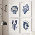 Set of 4 Piece. Lobster, Shell, Seaweed Wall Art