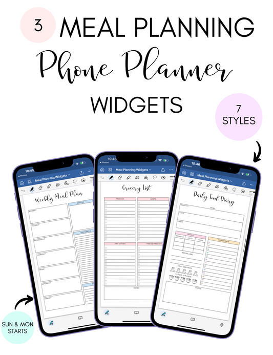 Digital Phone Planner Meal Planner Widgets