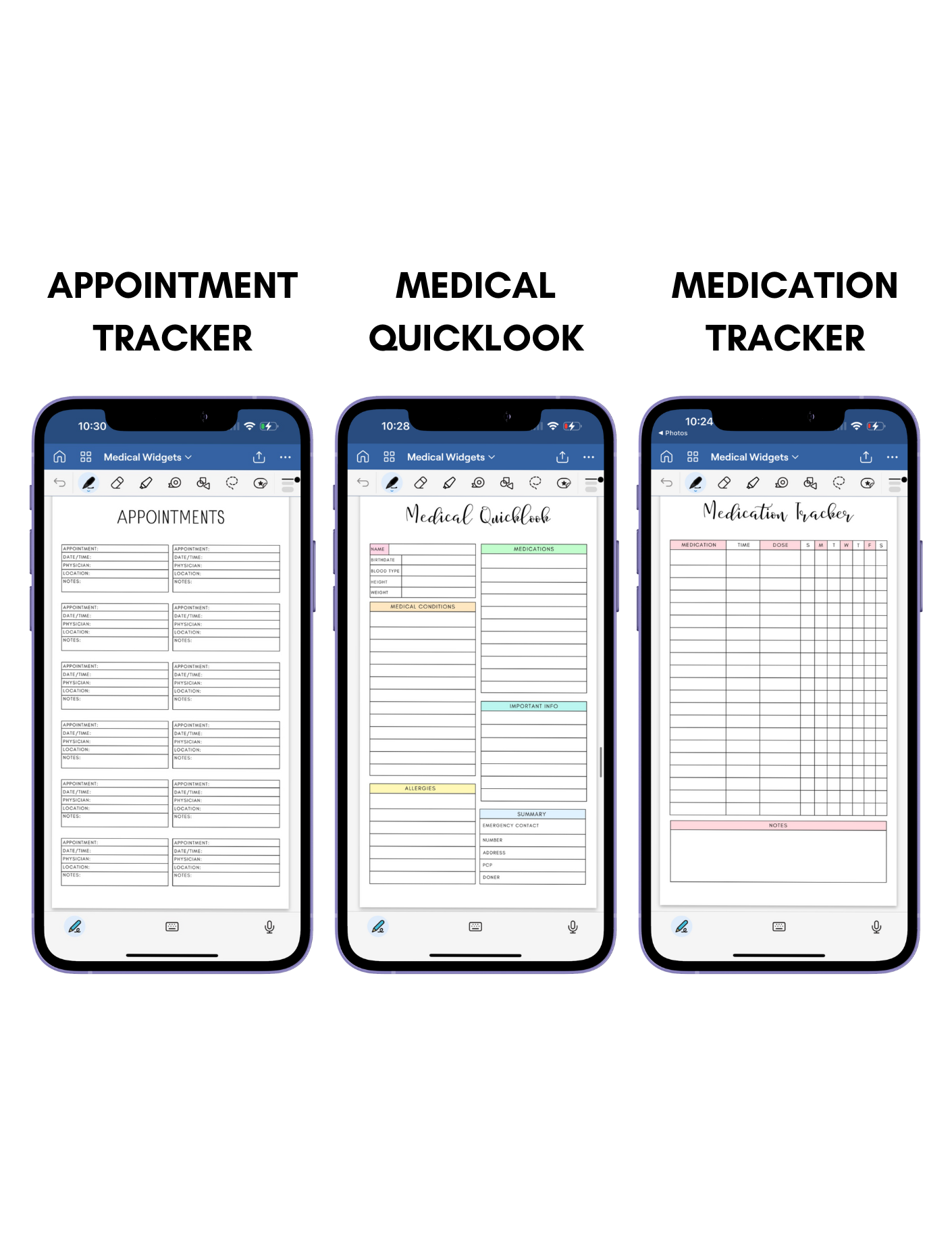Digital Phone Planner Medical Widgets