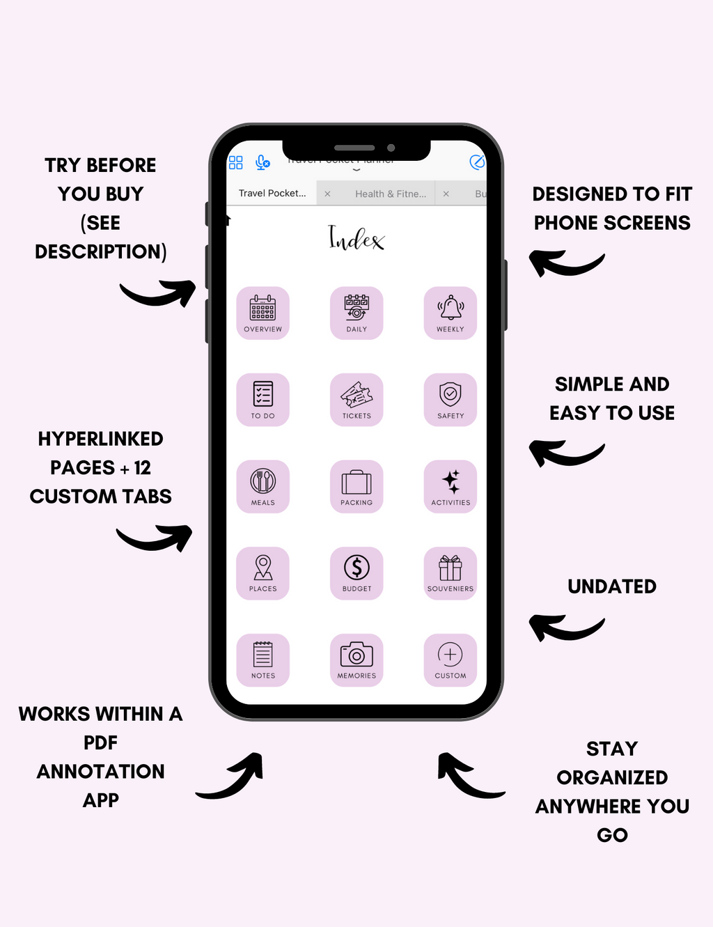 Digital Travel Phone Planner Purple