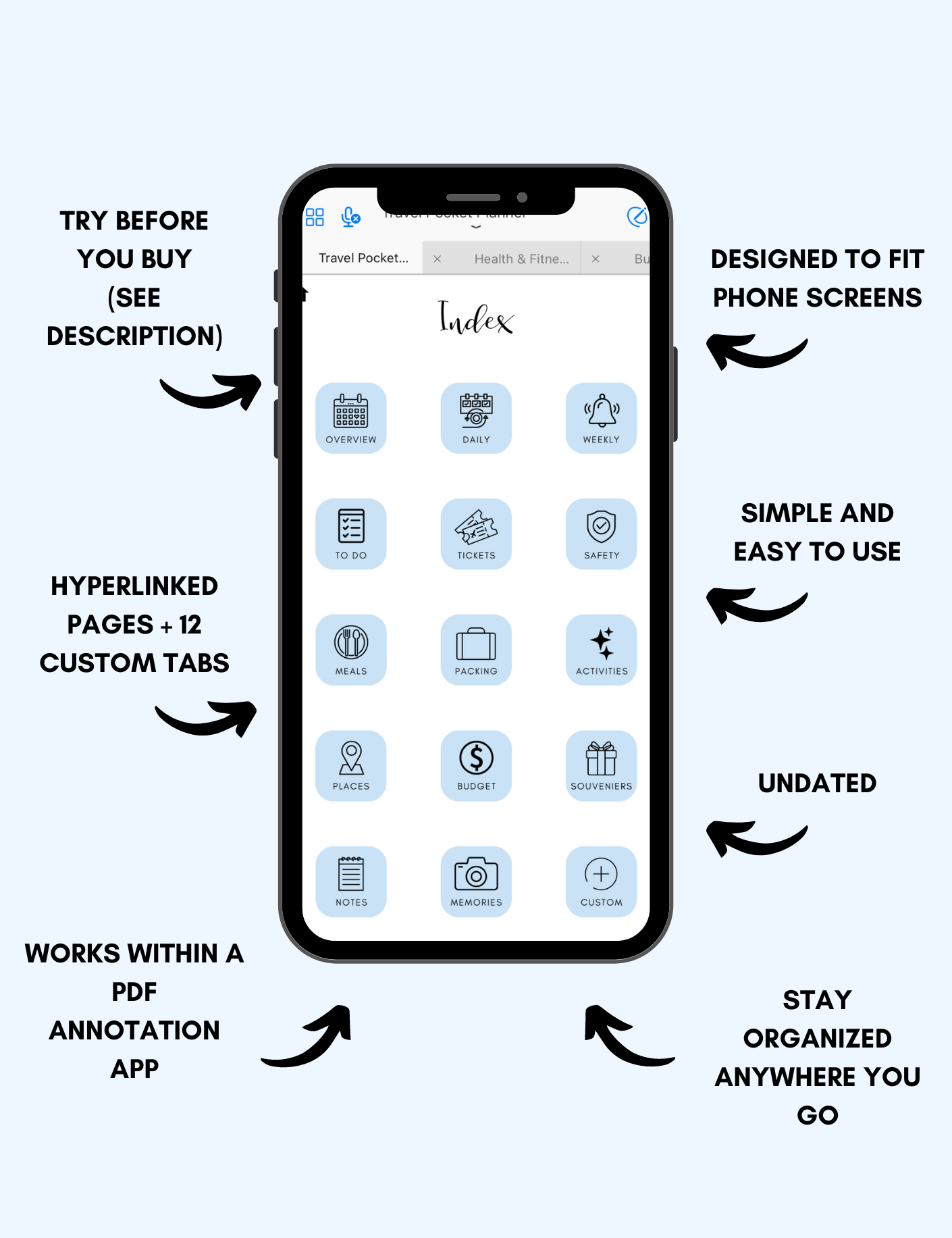 Digital Travel Phone Planner Blue