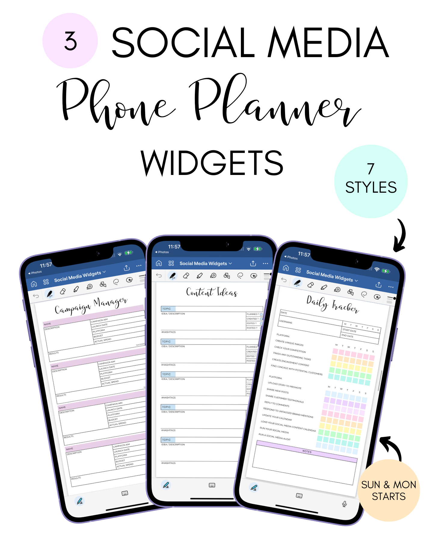 Digital Phone Planner Social Media Widgets