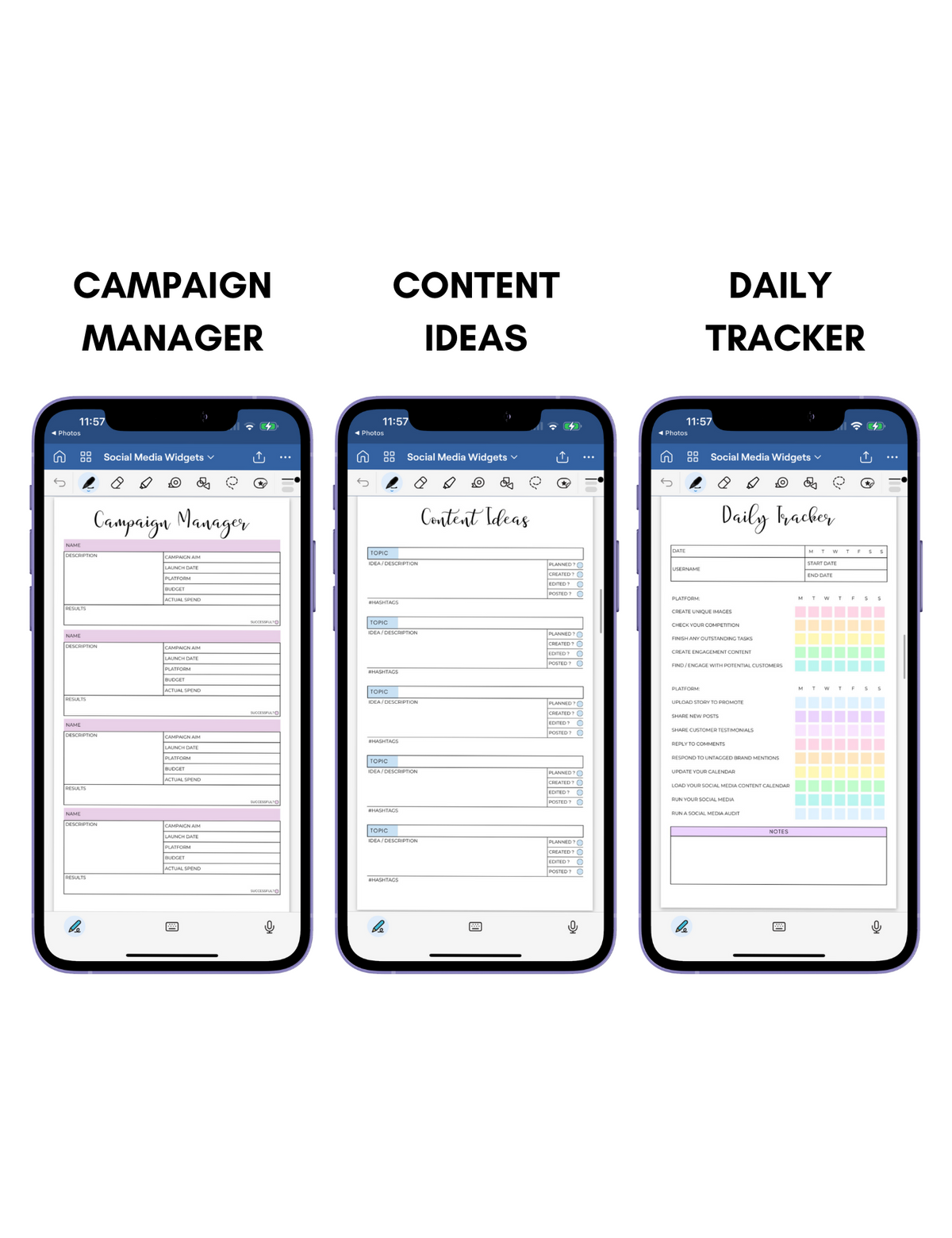 Digital Phone Planner Social Media Widgets