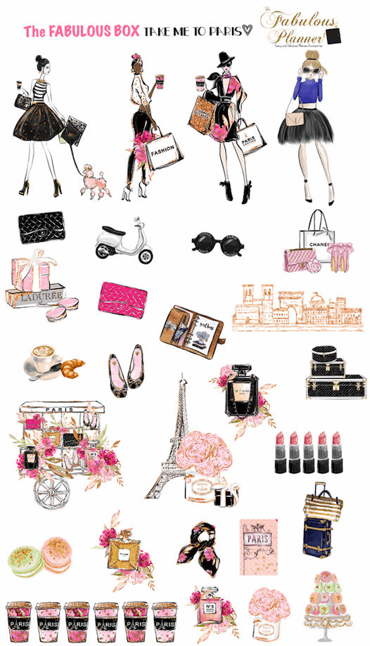 4 Sheets Take me to Paris Matte Stickers Kit