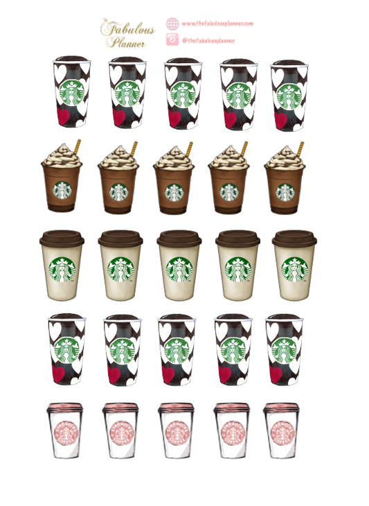 Coffee Cups Stickers - 2 Sheets