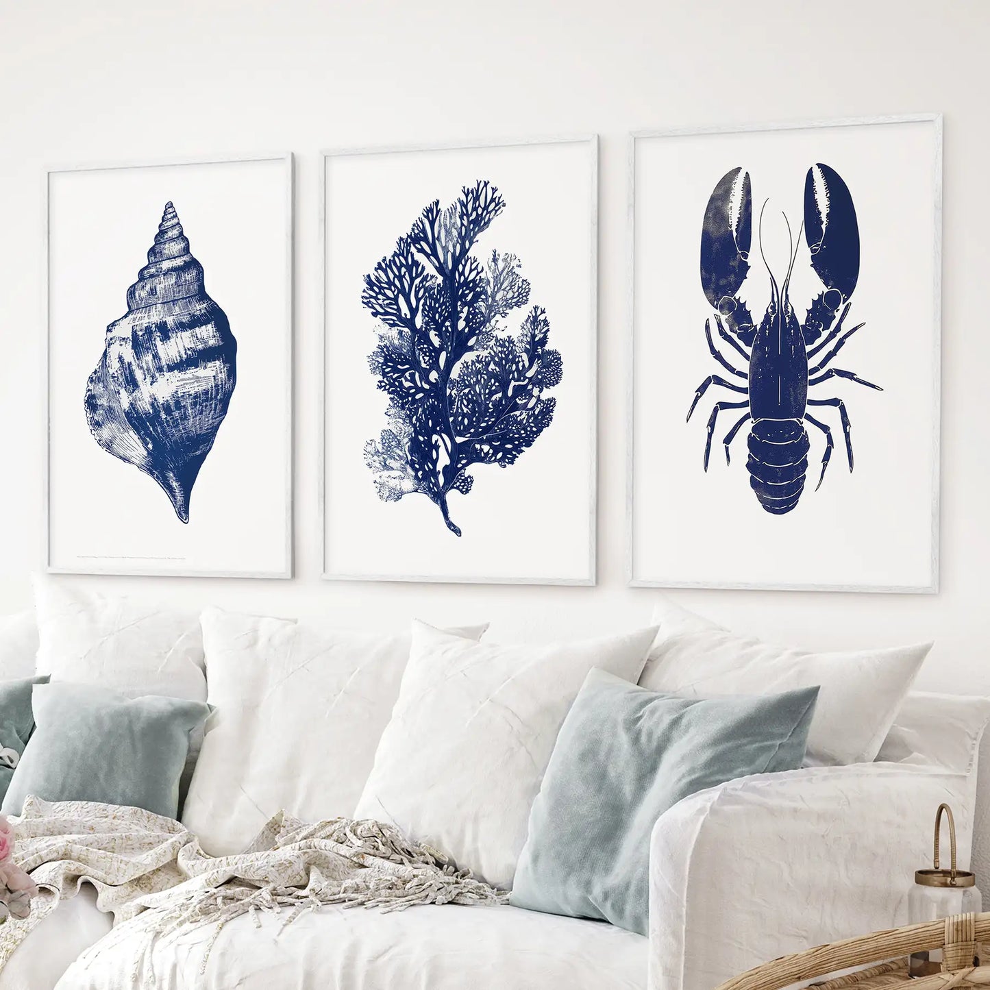 Sea Life Set of 3. Coral, Shell, Lobster Art Poster