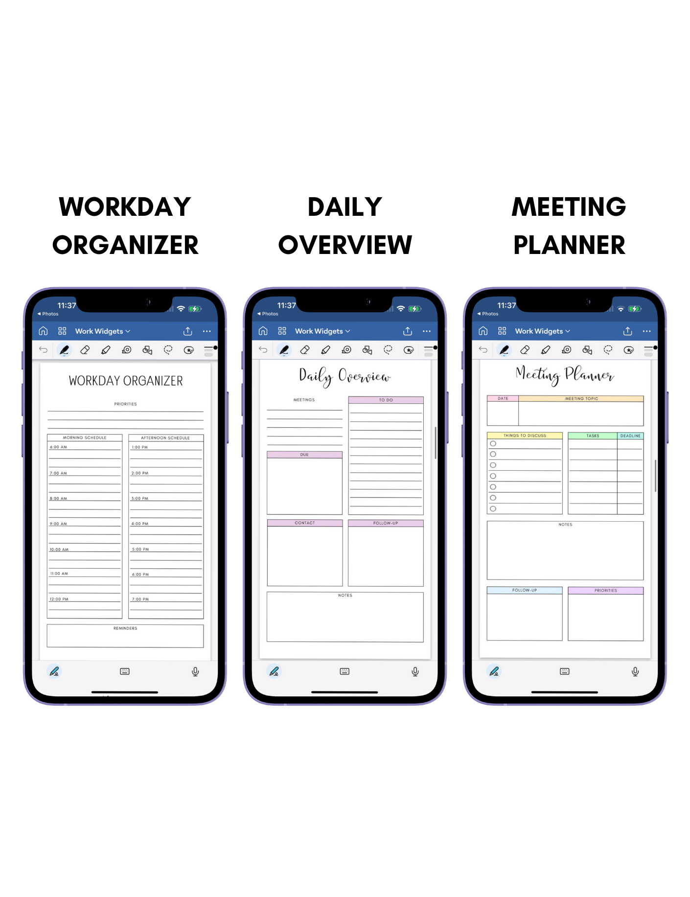 Digital Phone Planner Work Widgets