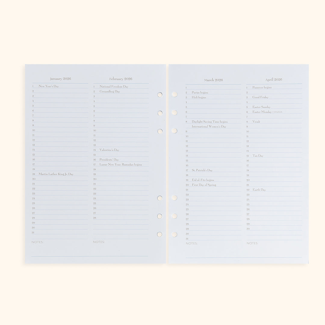 A5 Inserts for Weekly Planner Personal Portfolio 2026