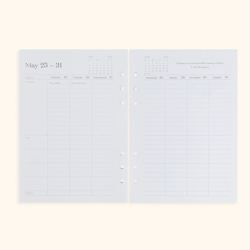 A5 Inserts for Weekly Planner Personal Portfolio 2026