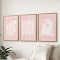 Pink Matisse Cutouts Wall Art. Minimalist Set of 3 Posters