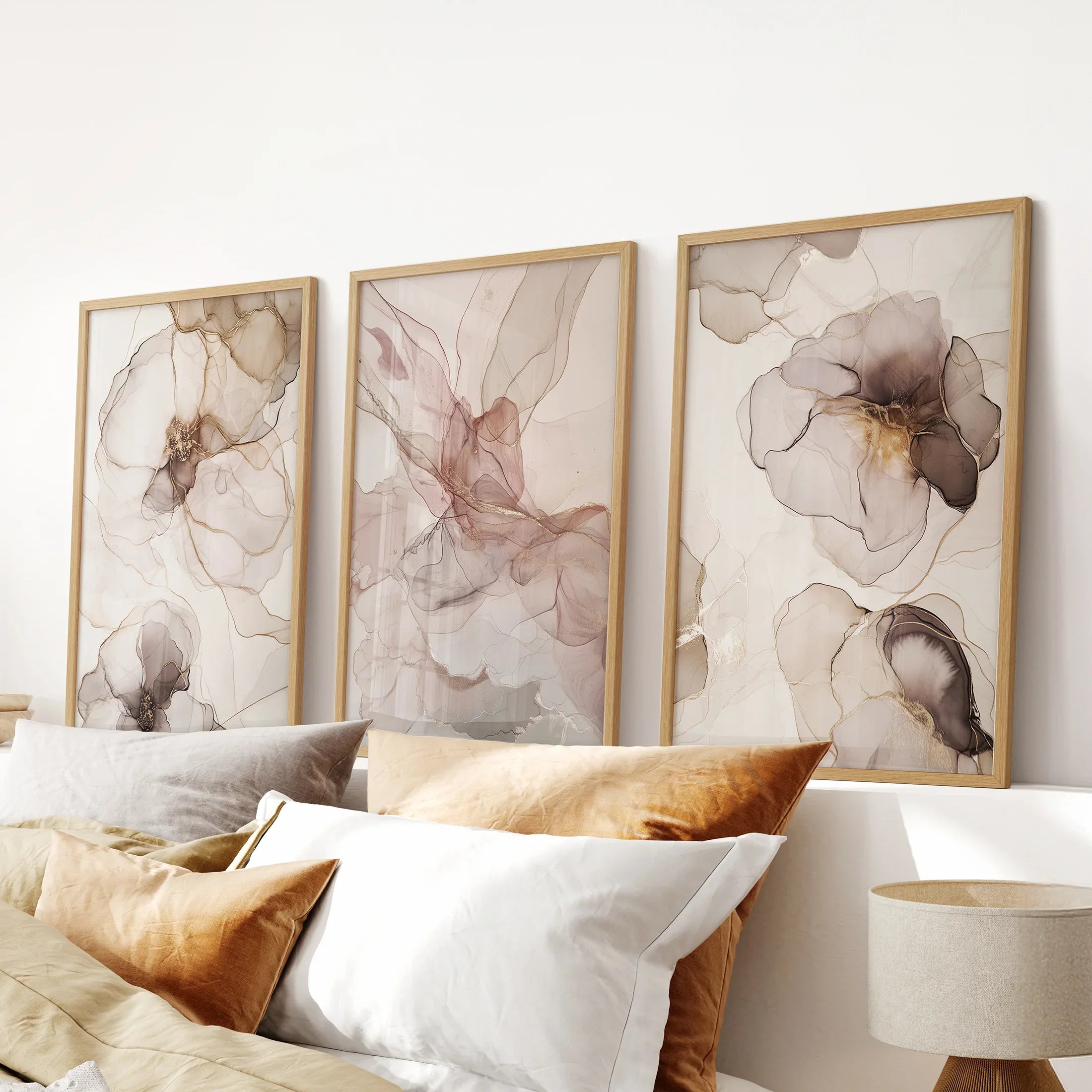 Neutral Abstract Watercolor 3 Piece Wall Art. Decor for Modern Bedrooms