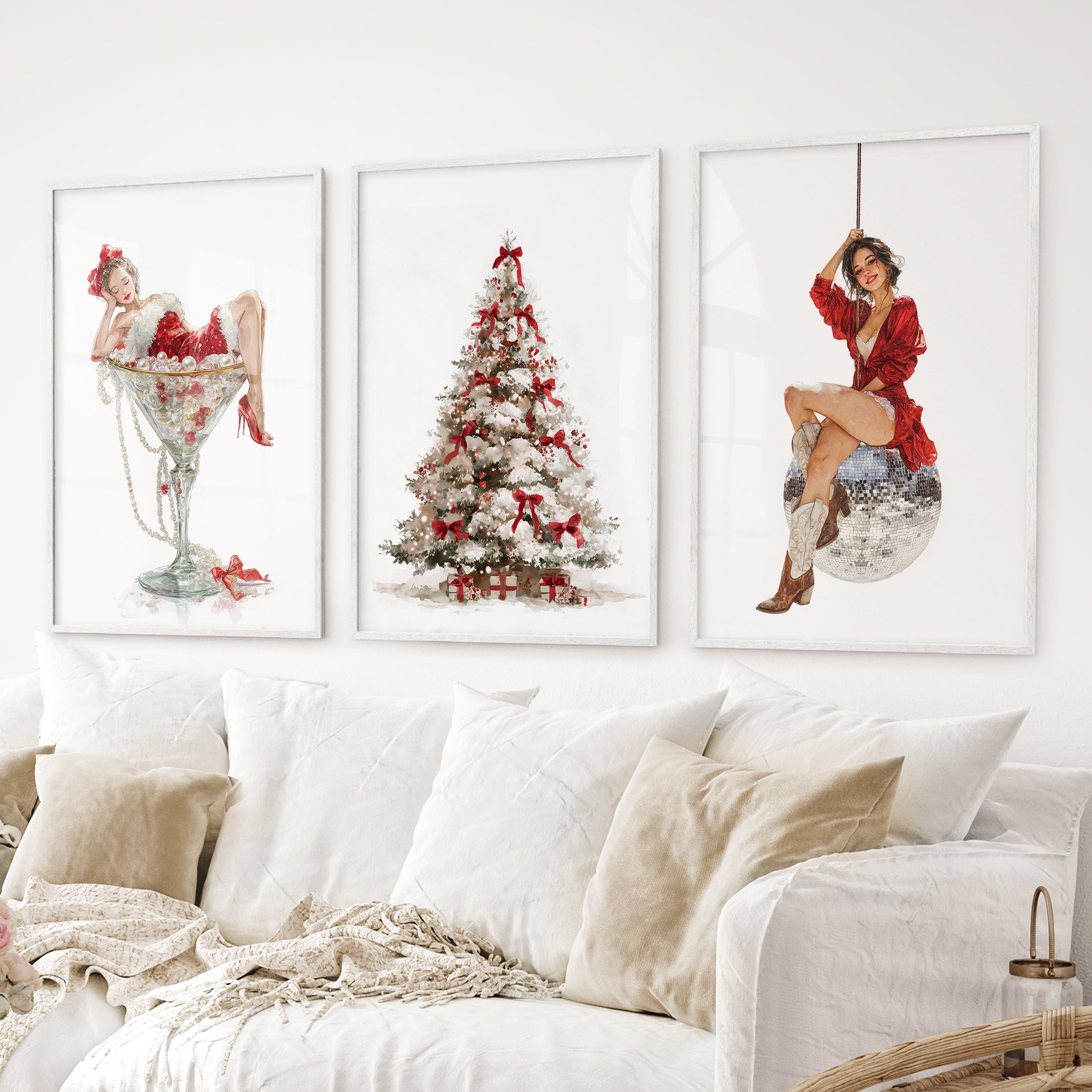 Glam Christmas Art. Pin Up Holiday Print Set of 3