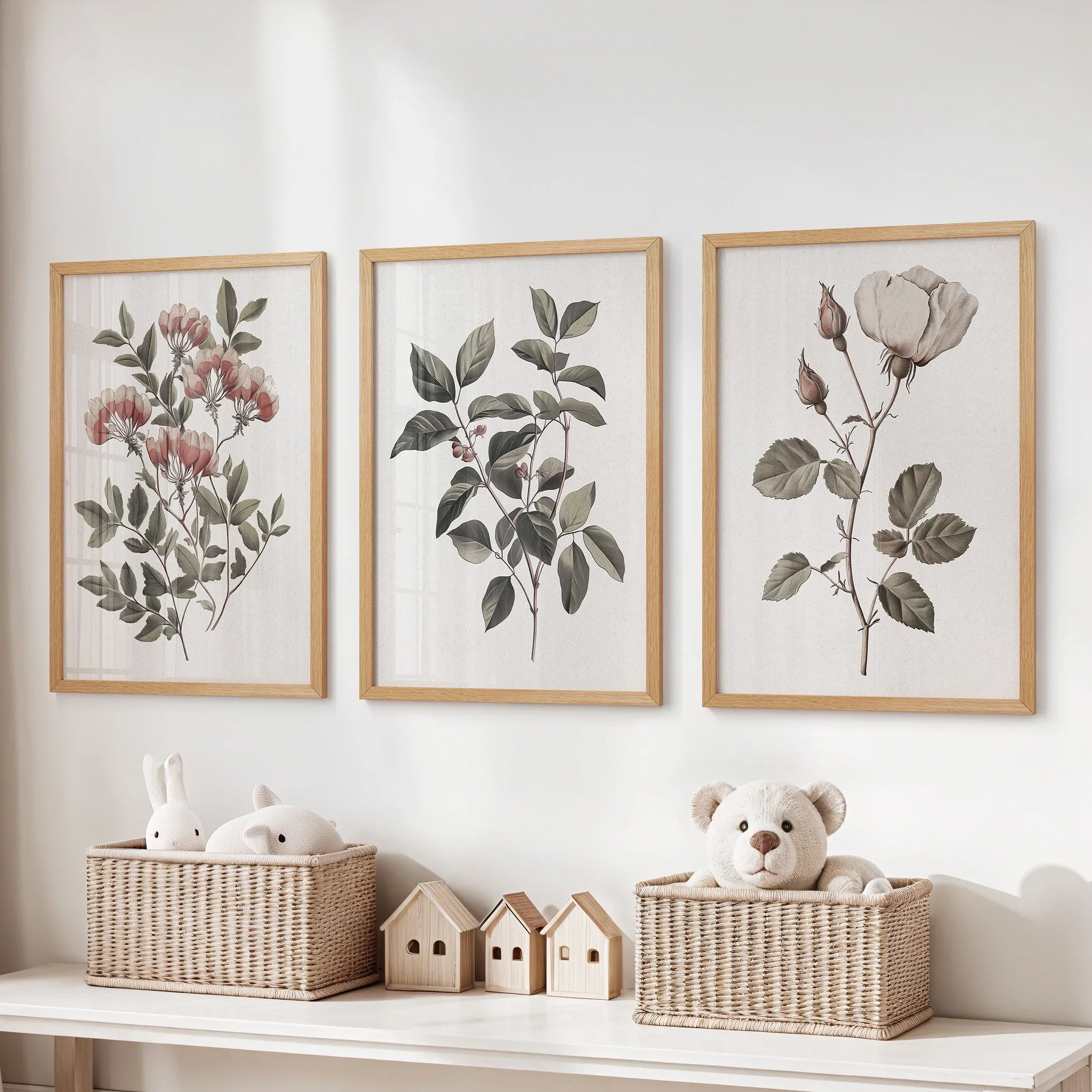 Set of 3 Floral Posters. Rose Flower Vintage Wall Art