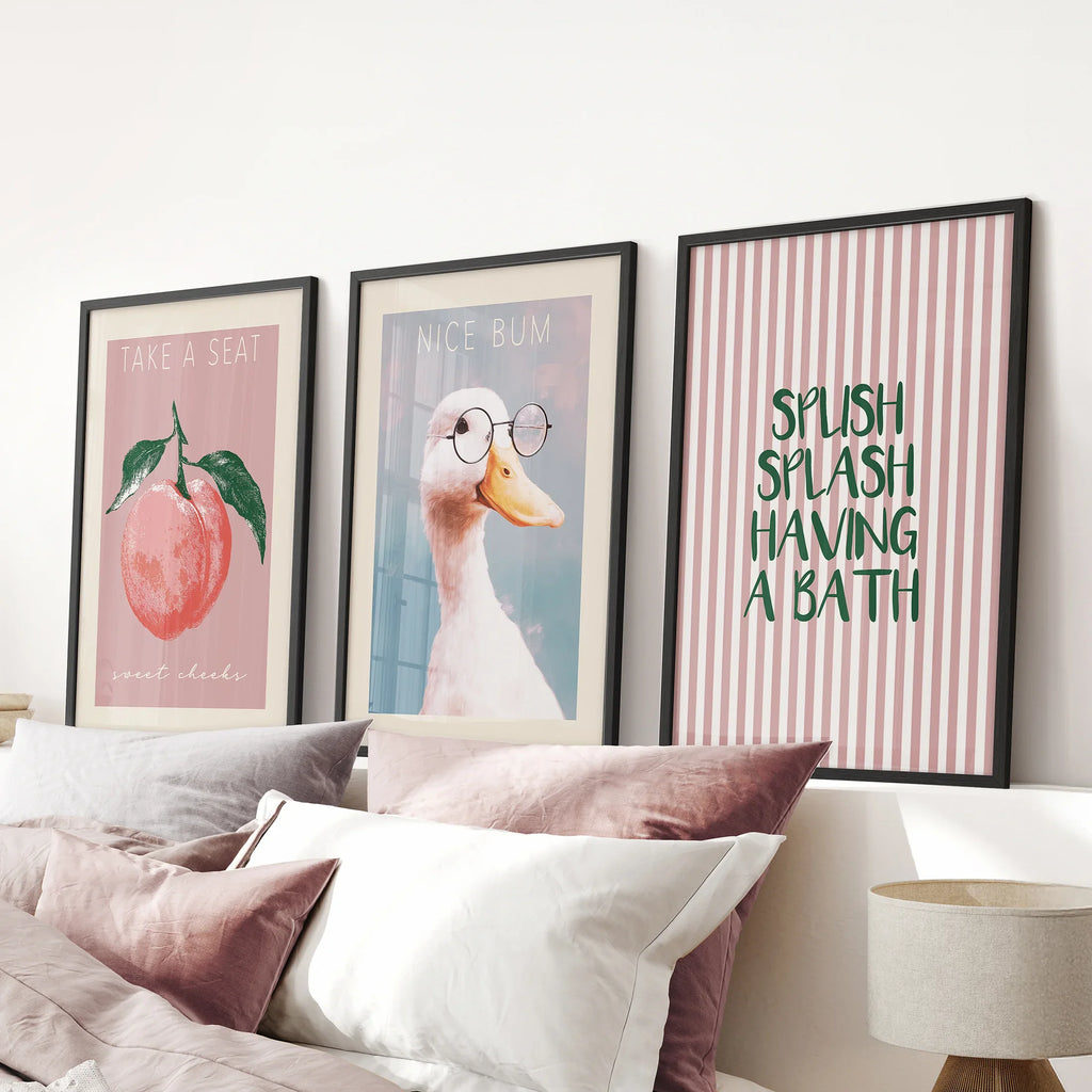 Humorous Bathroom Quotes Wall Art: Funny Duck, Peach Prints