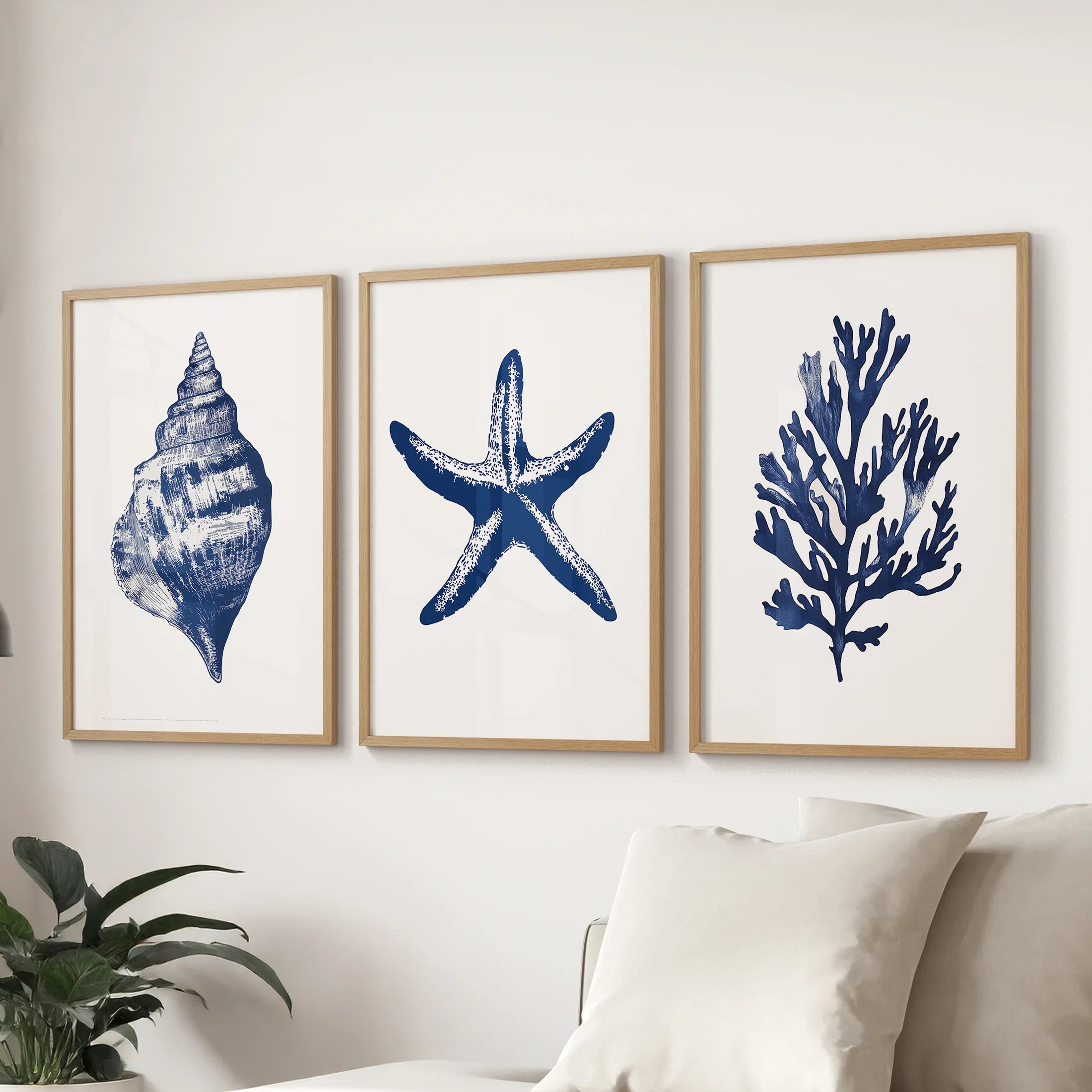 Lobster, Coral, Starfish Print Set. Nautical Set of 3 Wall Art