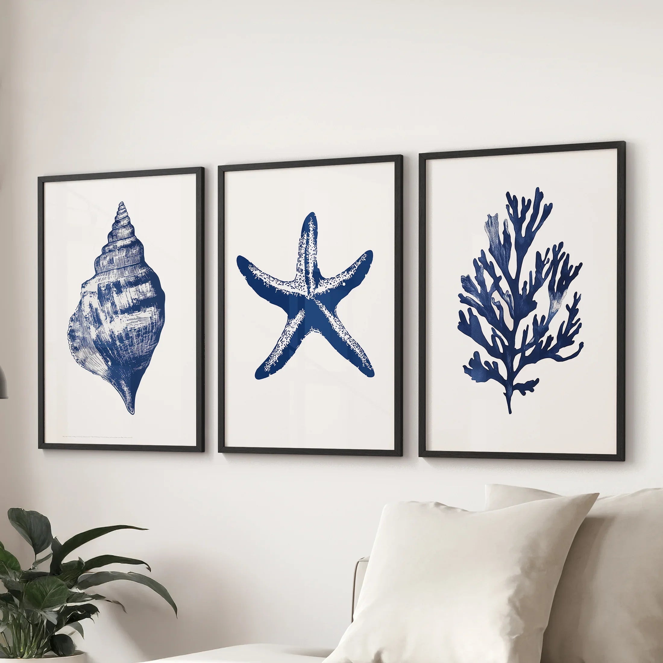 Lobster, Coral, Starfish Print Set. Nautical Set of 3 Wall Art