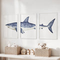 Shark Wall Art. Set of 3 Watercolor Ocean Animal Prints