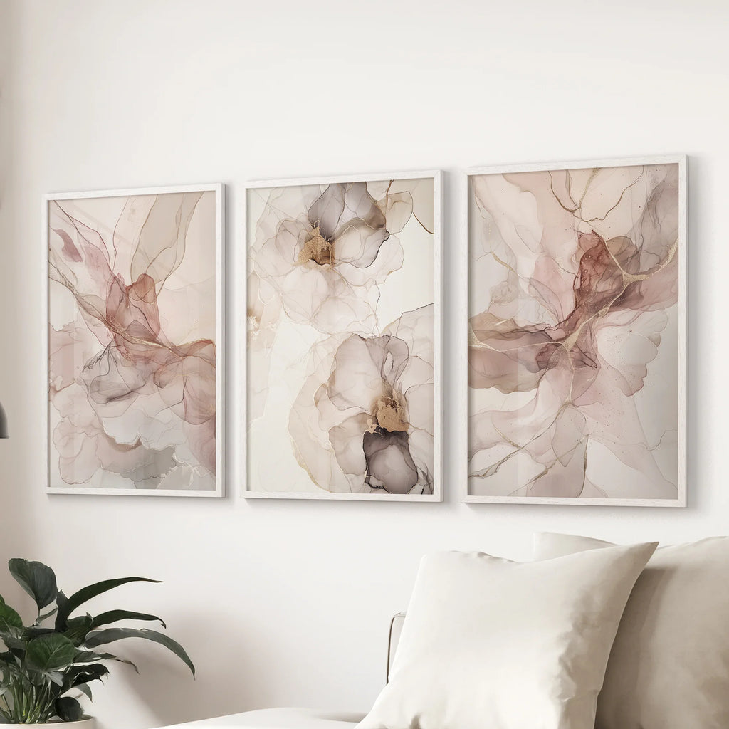 Neutral Watercolor Wall Art. Modern Minimalist Abstract Triptych