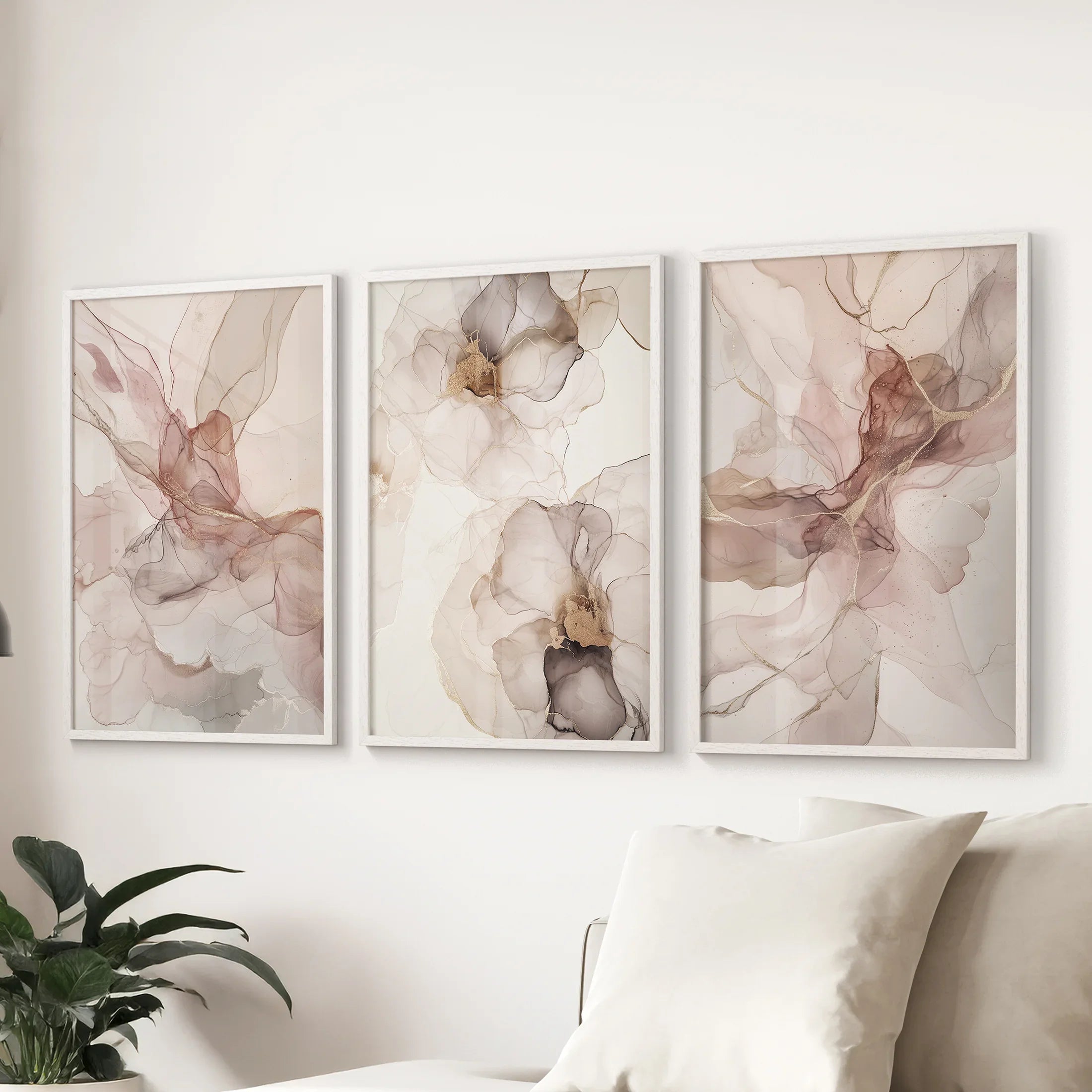 Neutral Watercolor Wall Art. Modern Minimalist Abstract Triptych