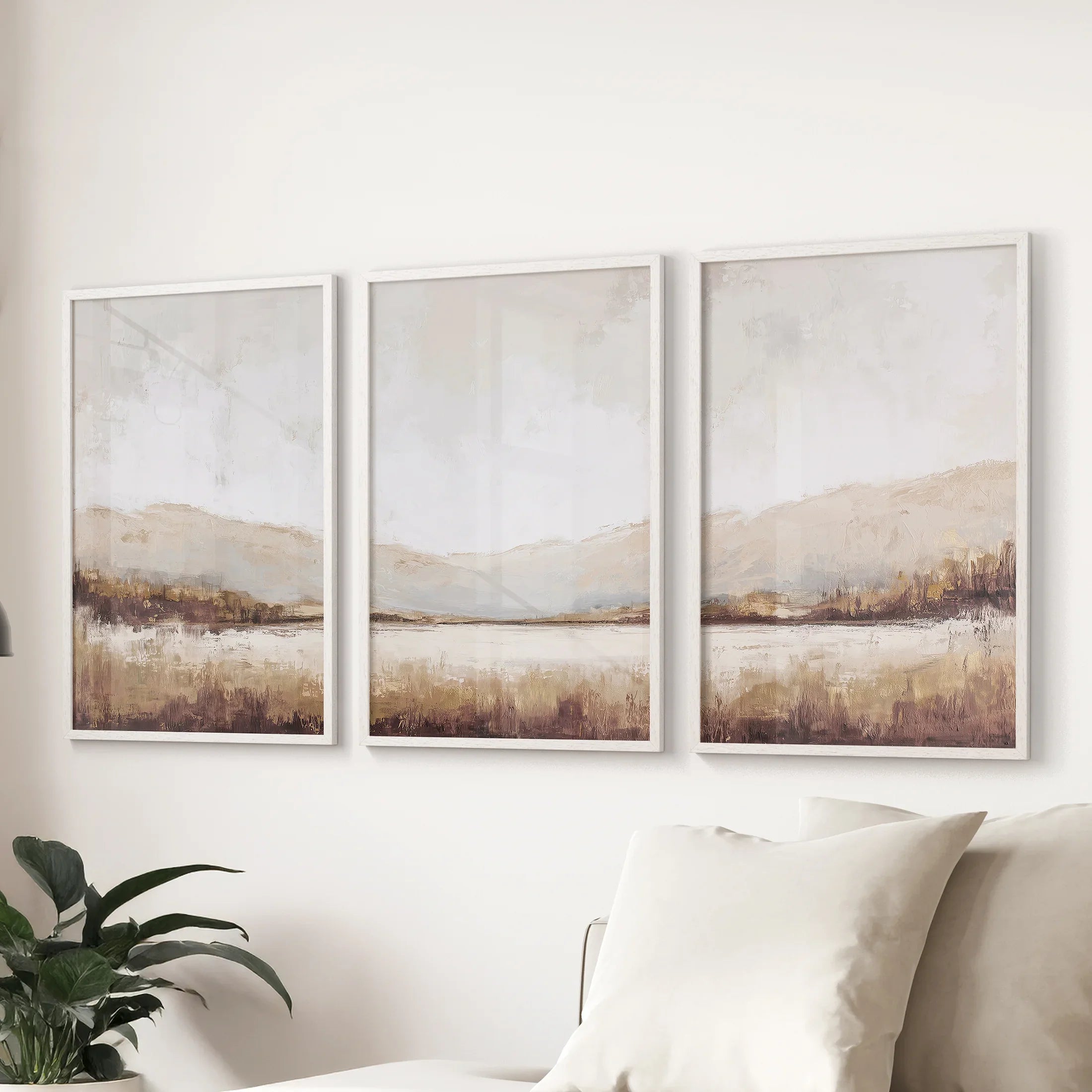 Neutral Beige Brown Landscape Tryptich. Set of 3 Art Prints