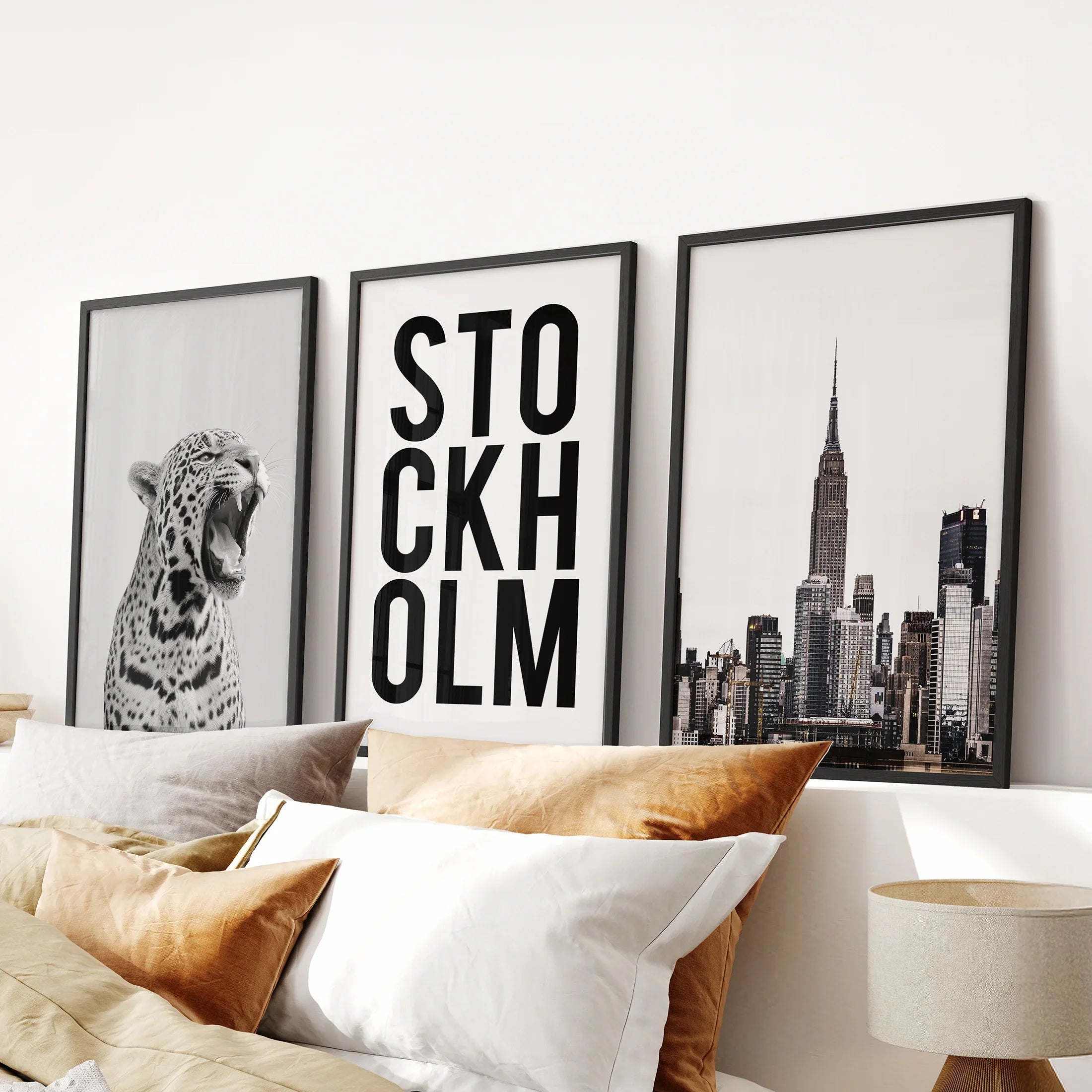 Black White Leopard & Stockholm. Fashion Wall Art Set of 3