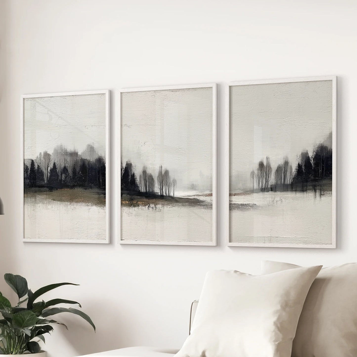 Neutral Forest Set of 3 Prints. Scandinavian Minimalist Art