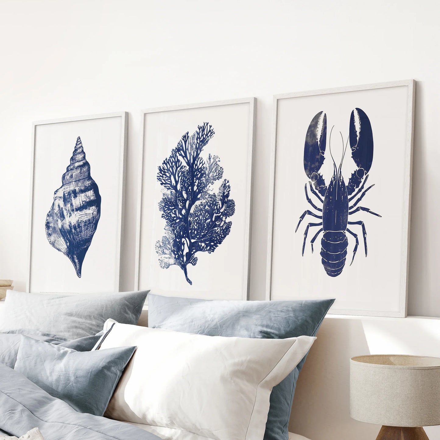 Sea Life Set of 3. Coral, Shell, Lobster Art Poster