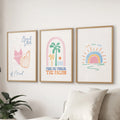 Coastal Summer Vibes Wall Decor. Palm Sunset Poster Set of 3