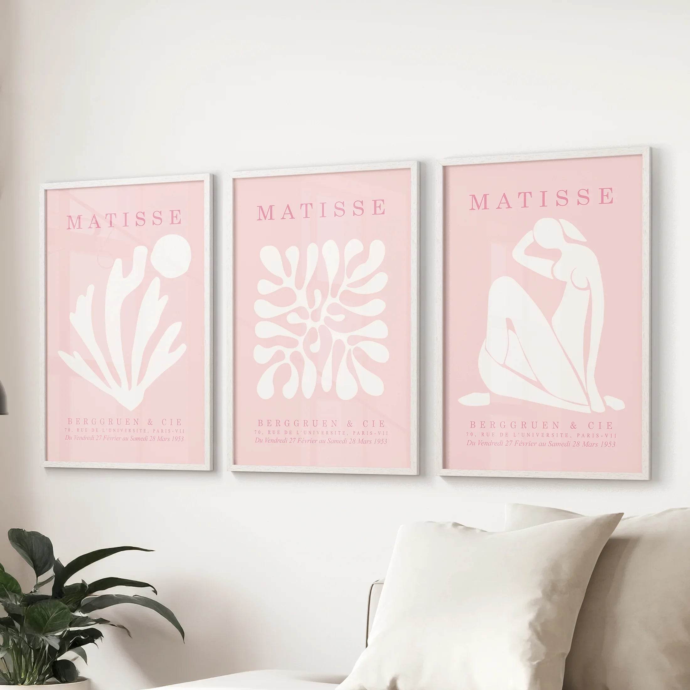 Pink Matisse Cutouts Wall Art. Minimalist Set of 3 Posters