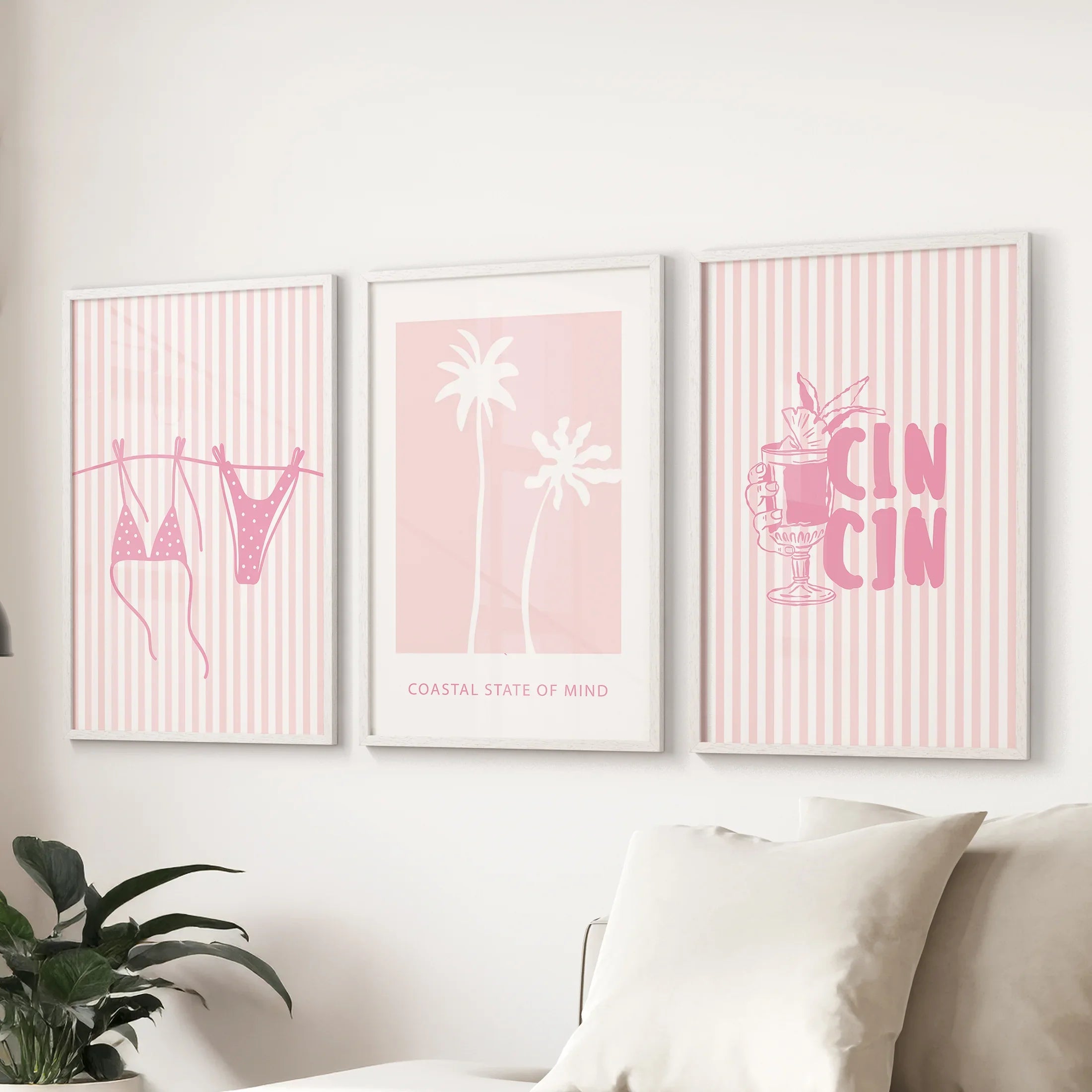 Preppy Coastal Girl Room Décor. Set of 3 Pink Summer Prints