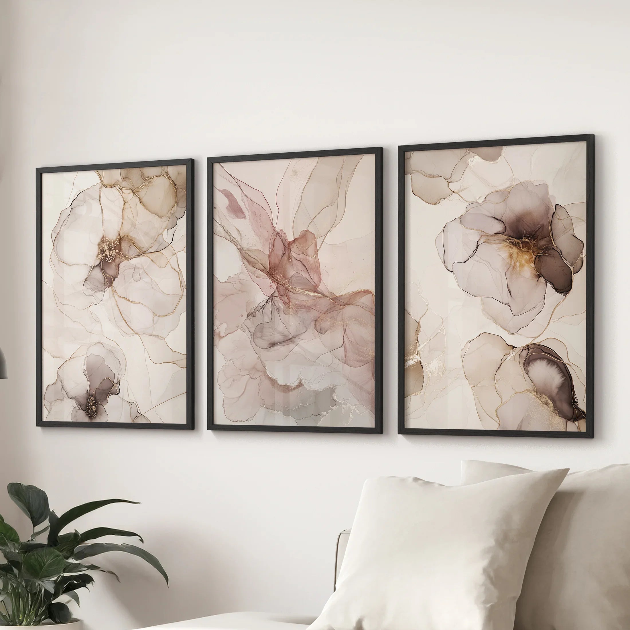 Neutral Abstract Watercolor 3 Piece Wall Art. Decor for Modern Bedrooms