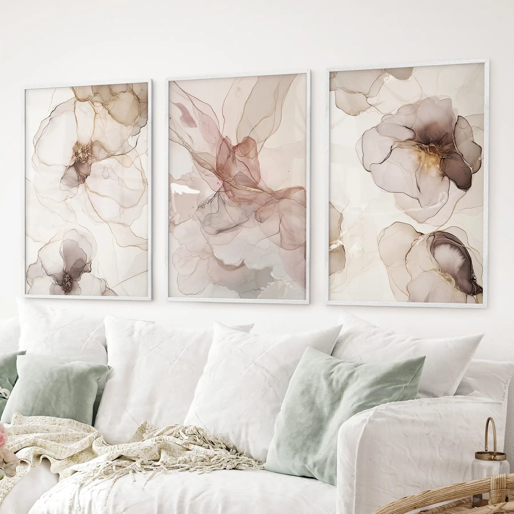 Neutral Abstract Watercolor 3 Piece Wall Art. Decor for Modern Bedrooms