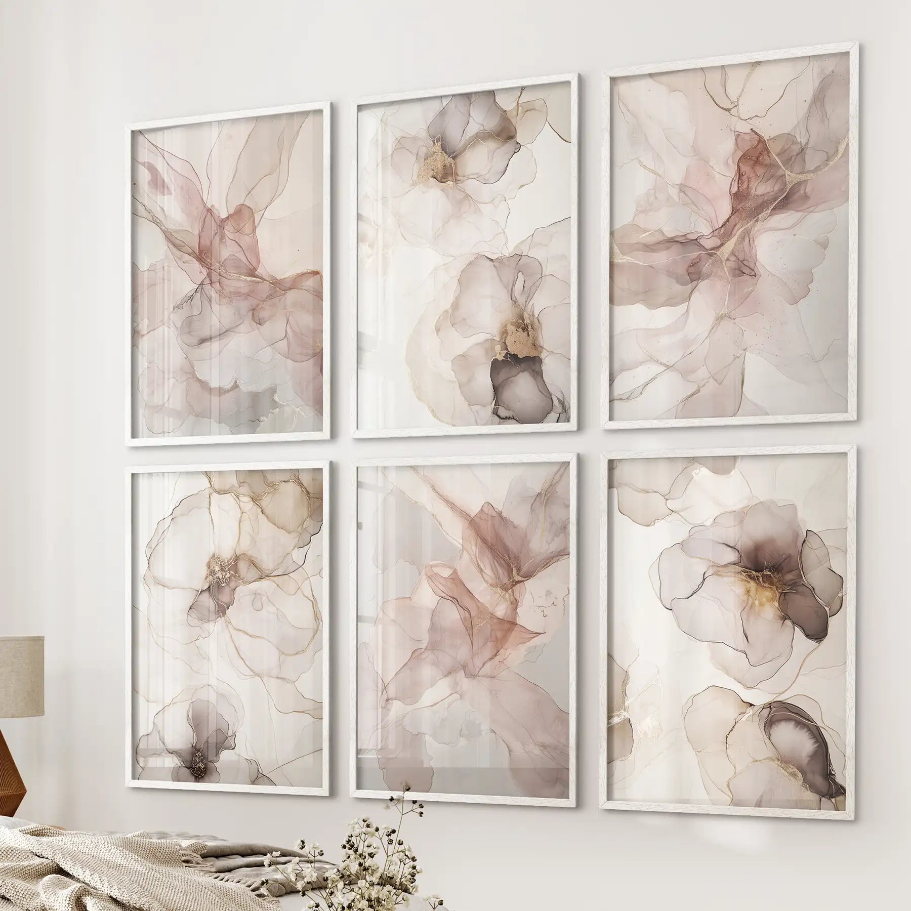 Abstract Neutral Wall Art Set of 6. Watercolor Beige Prints