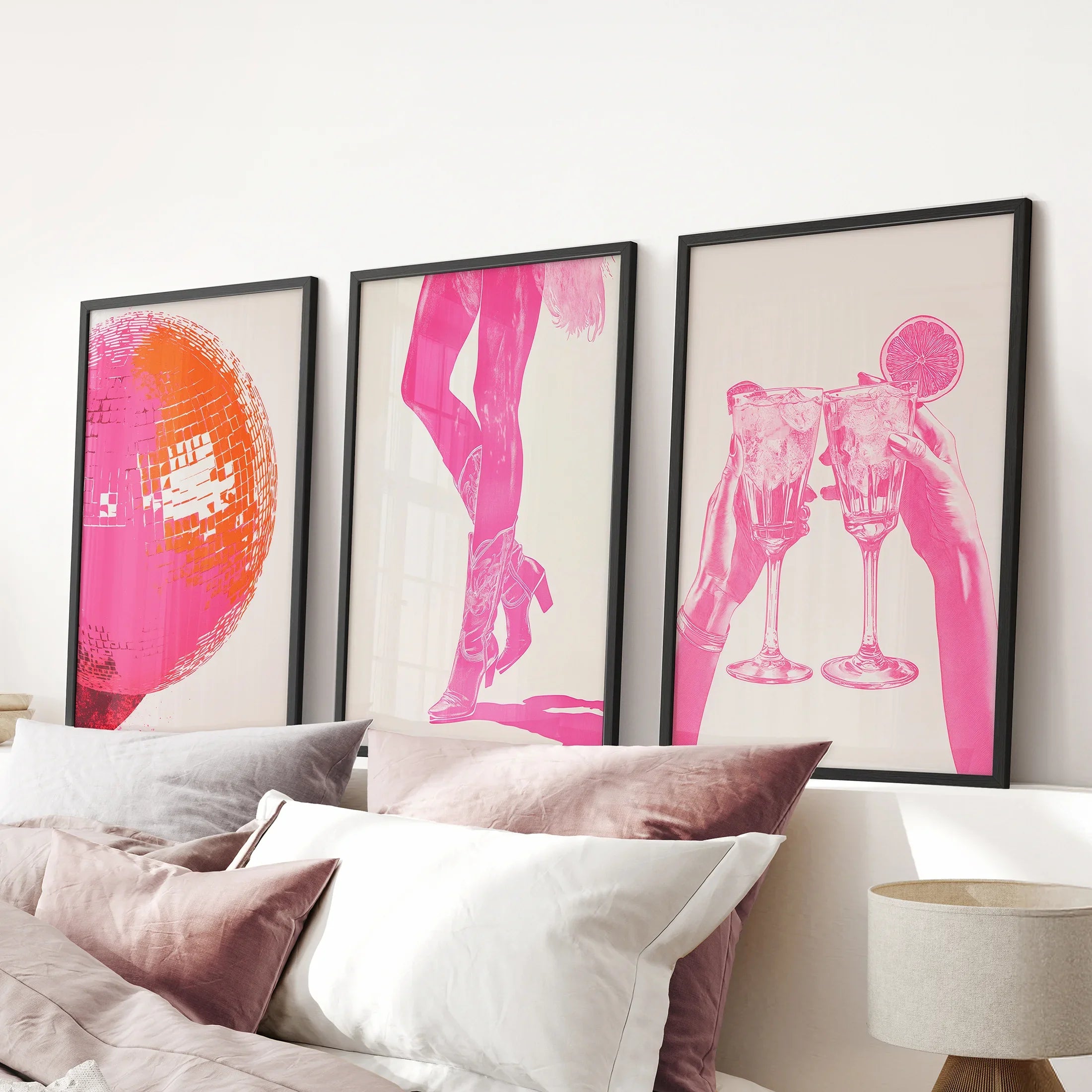 Funky Preppy Pink Wall Art. Set of 3 Girl Power Posters for Apartment or Dorm