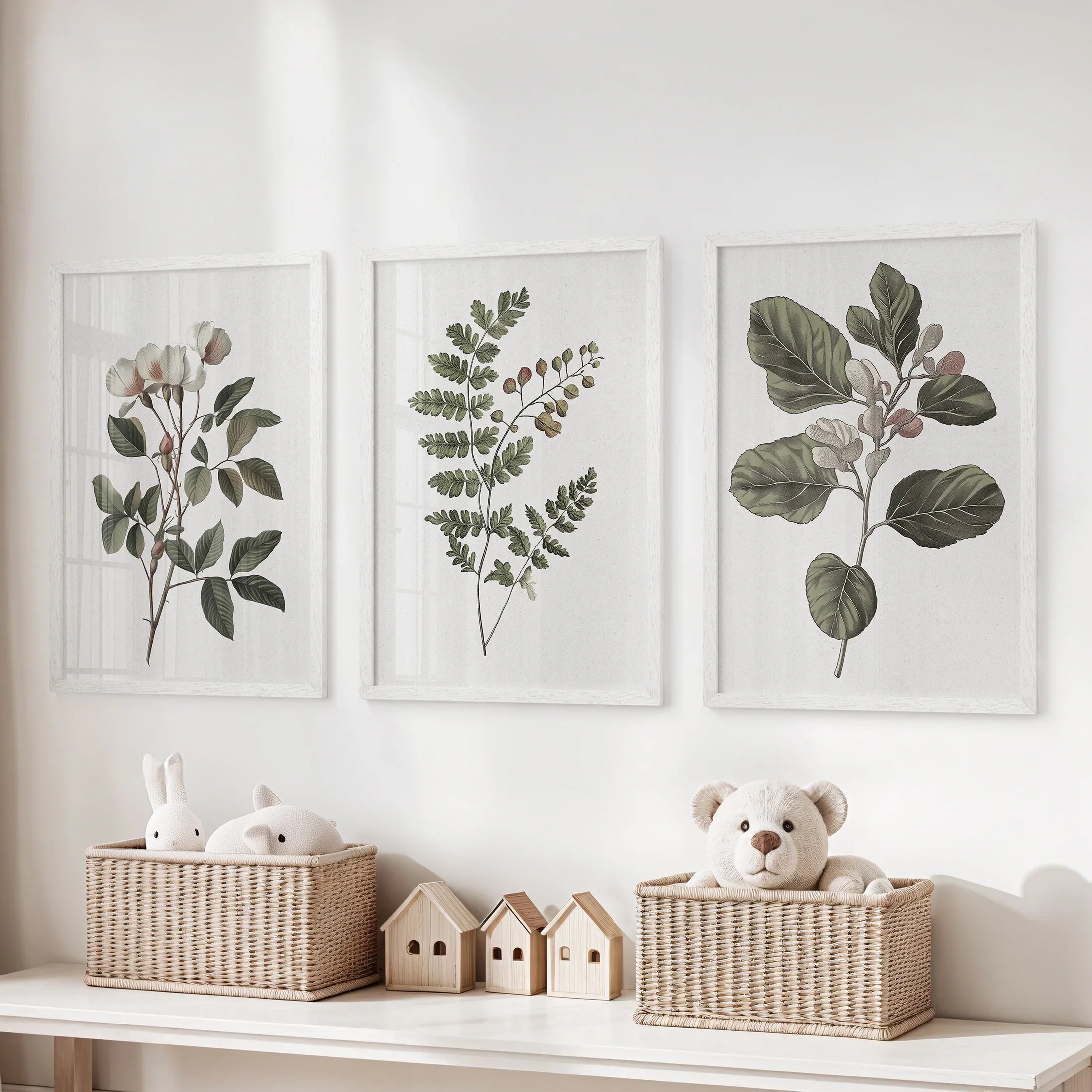 Minimalist Lithographic Plants Prints. 3 Piece Botanical Art