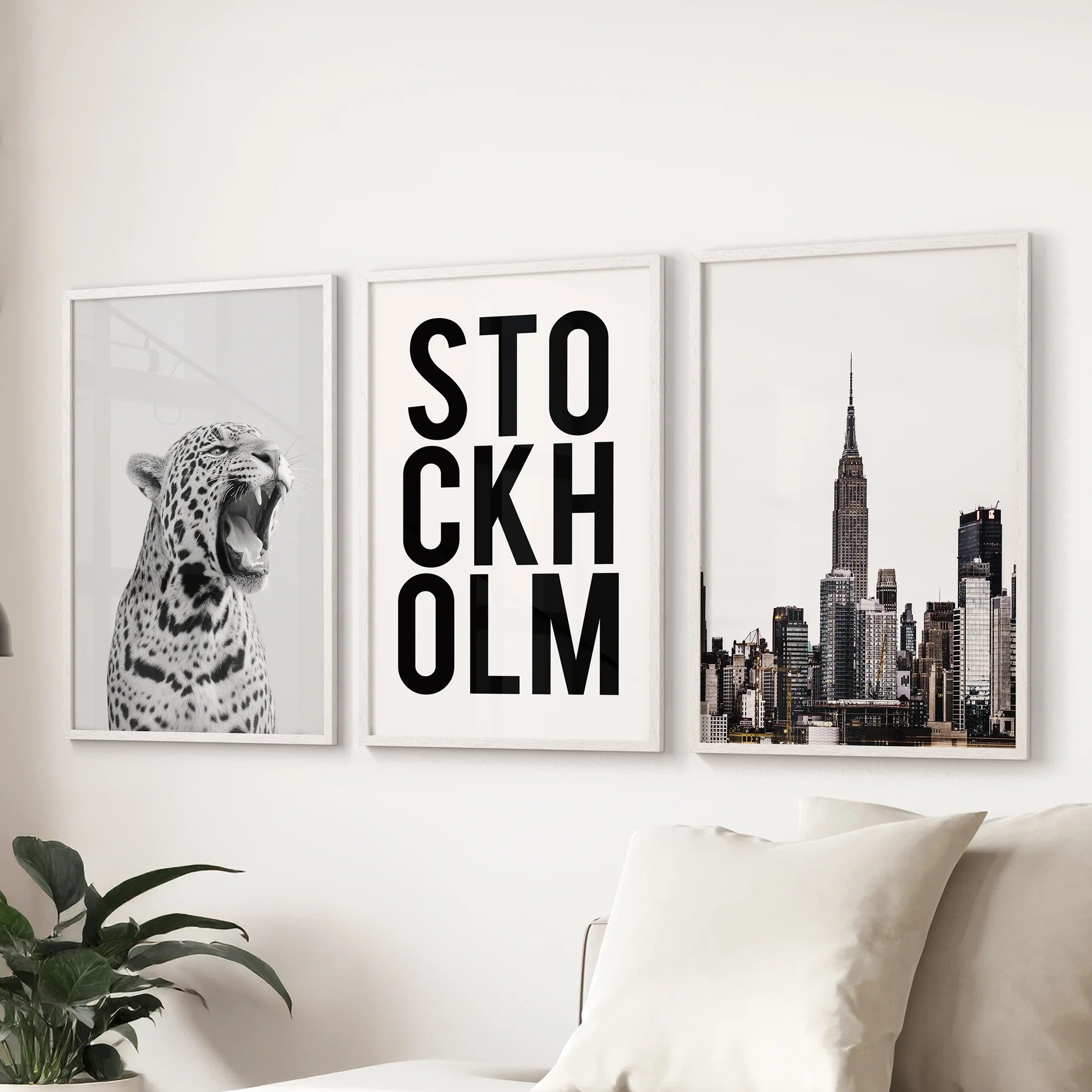 Black White Leopard & Stockholm. Fashion Wall Art Set of 3