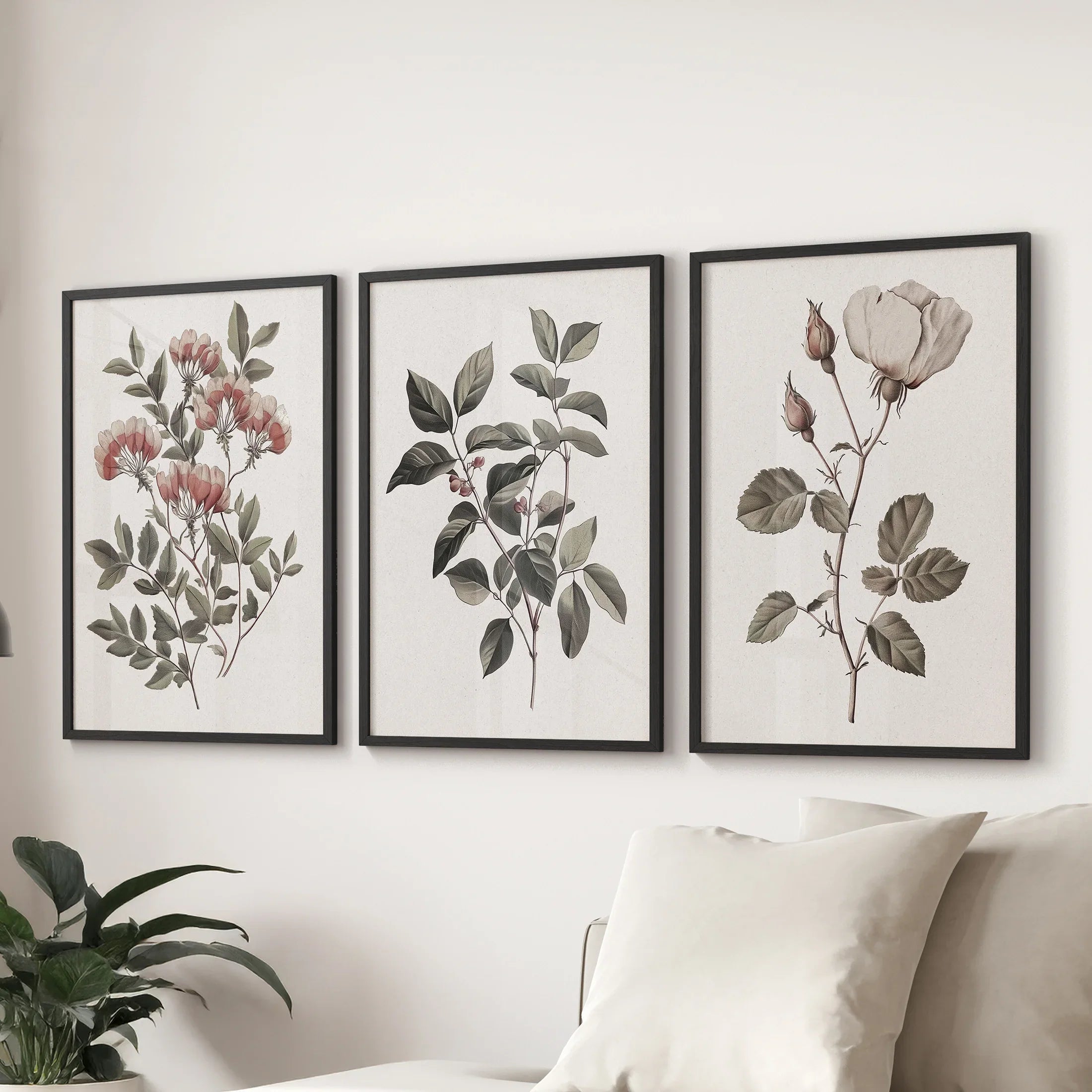 Set of 3 Floral Posters. Rose Flower Vintage Wall Art