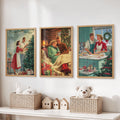 Nostalgic Christmas Decor. Cozy Retro Holiday Set of 3 Art