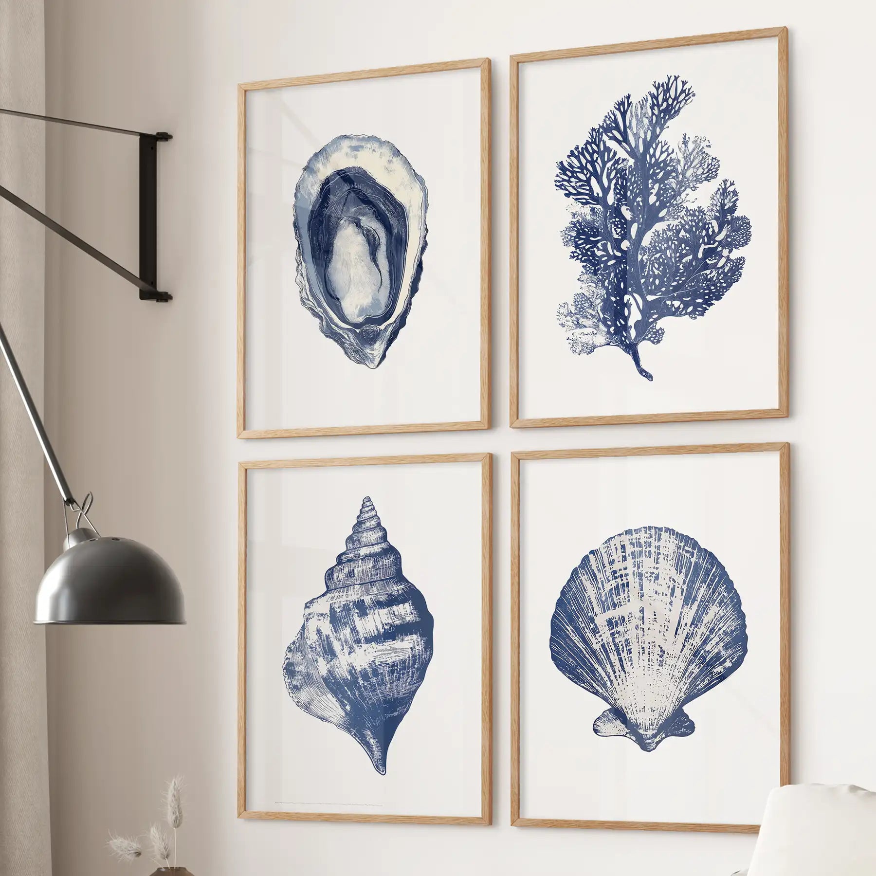 Nautical Art Seashell, Coral Prints. Set of 4 print